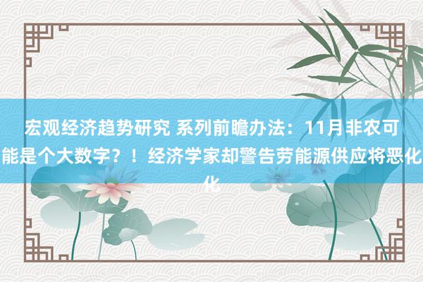 宏观经济趋势研究 系列前瞻办法：11月非农可能是个大数字？！经济学家却警告劳能源供应将恶化