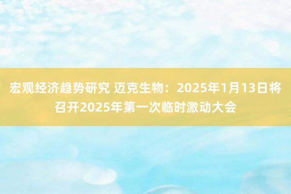 宏观经济趋势研究 迈克生物：2025年1月13日将召开2025年第一次临时激动大会