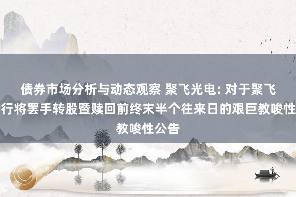 债券市场分析与动态观察 聚飞光电: 对于聚飞转债行将罢手转股暨赎回前终末半个往来日的艰巨教唆性公告